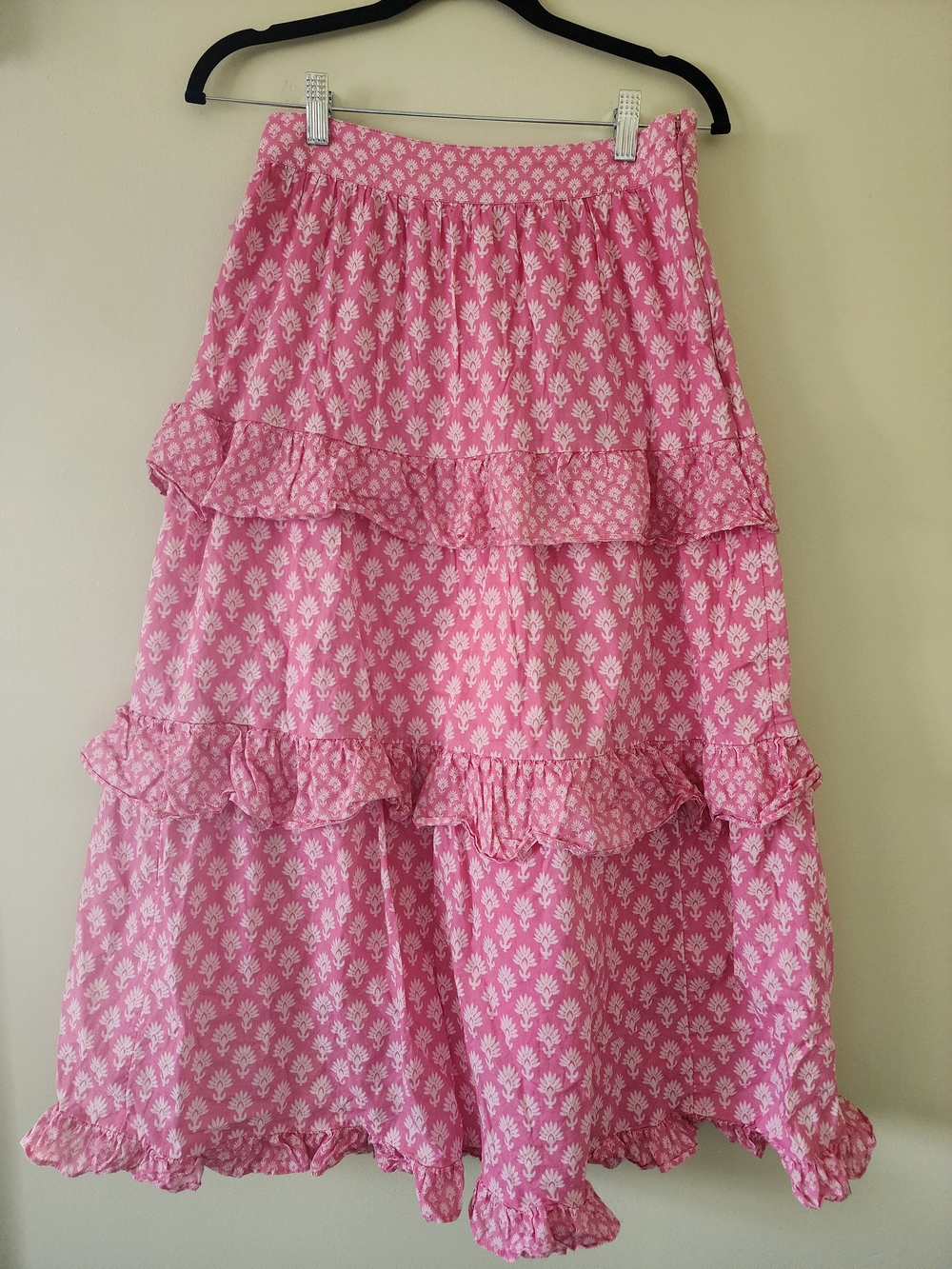 Pink Tiered Ruffle Maxi Skirt